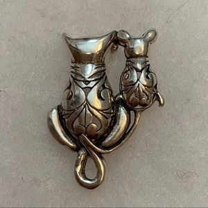 JEZLAINE BROOCH CAT MOUSE STERLING SILVER 925 PIN SIGNED 6.5 g